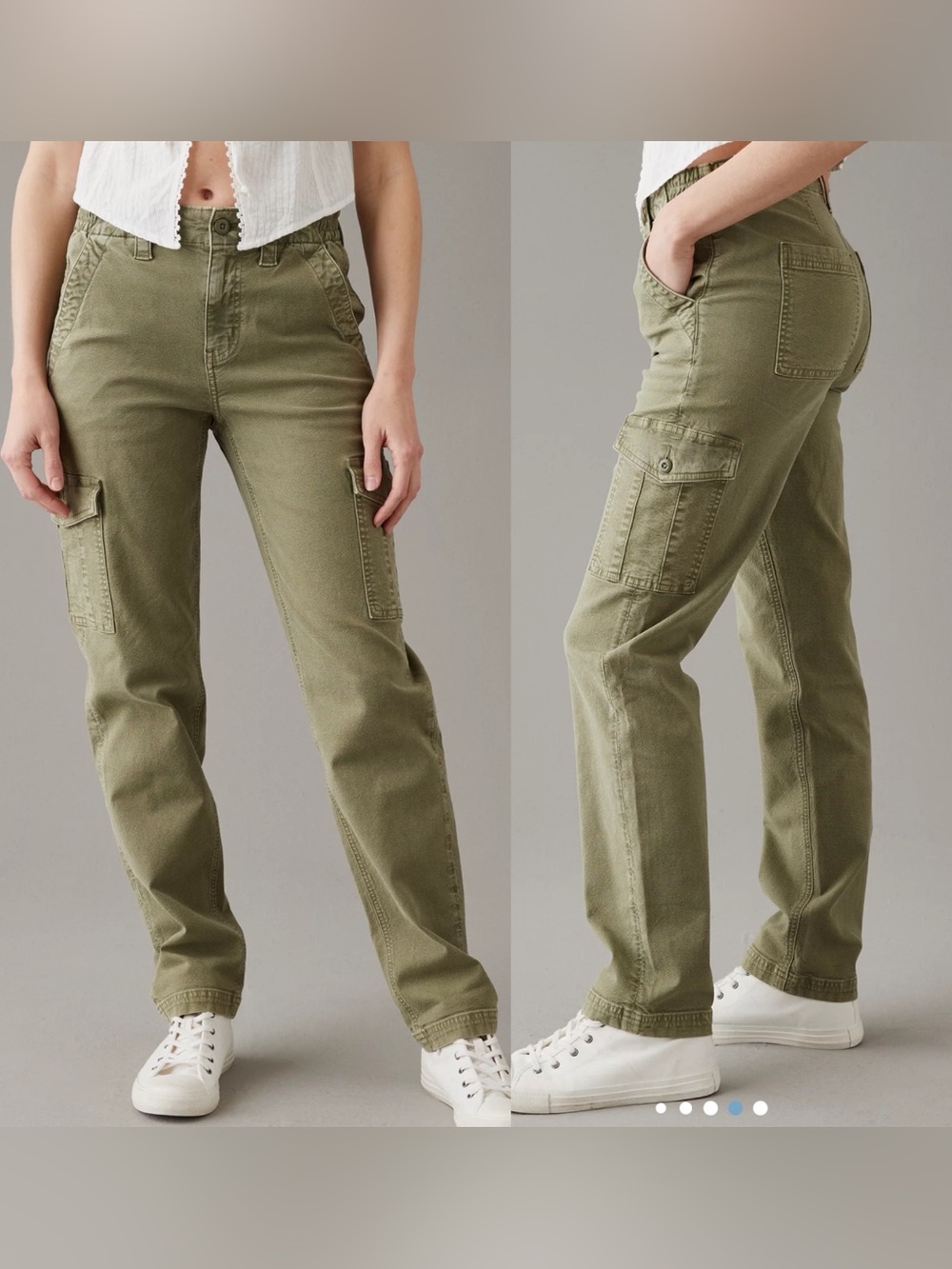 American Eagle AE Stretch Cargo Straight Pants Green Khaki Size 10